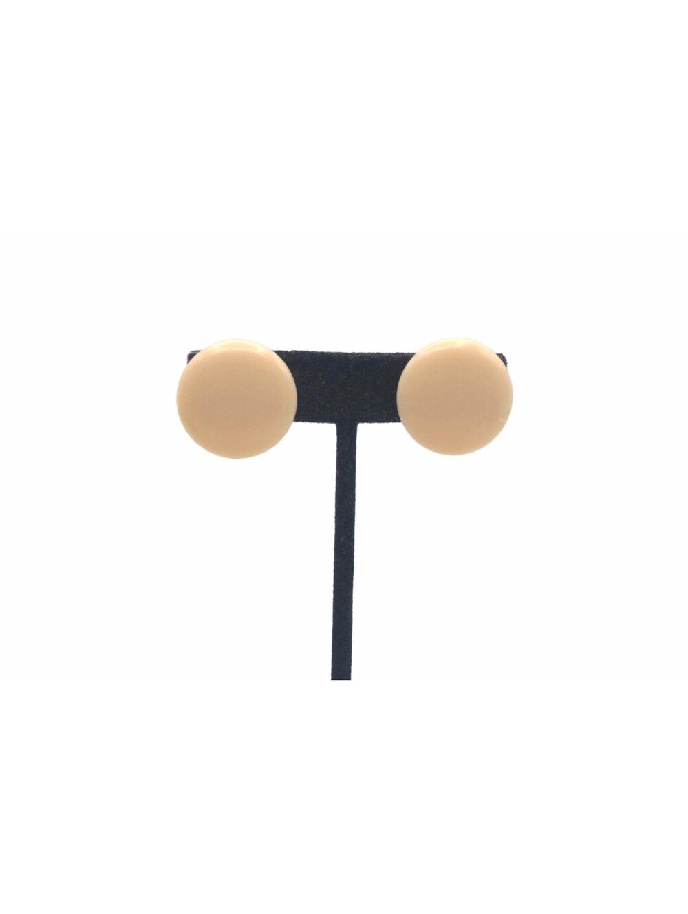 Vintage Minimalist Style Round Light Brown Tan Plastic Clip on Earrings.